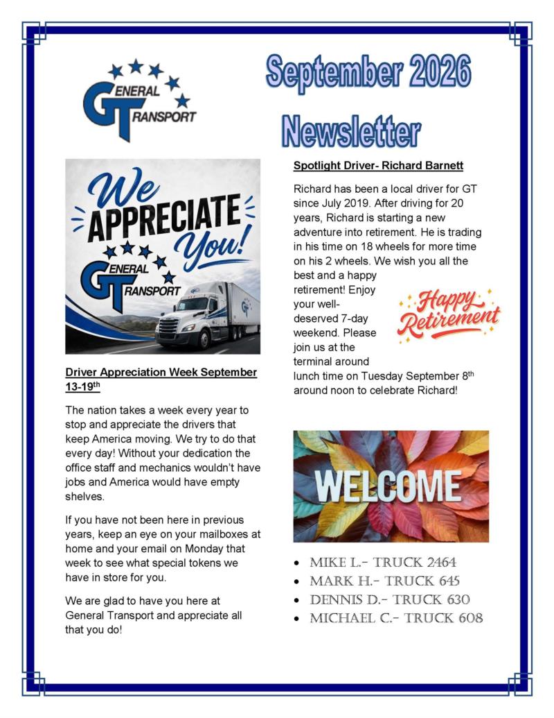 General Transport September 2026 Newsletter